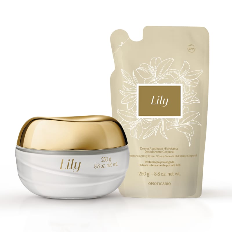 Combo Creme Acetinado Hidratante Desodorante Corporal Lily 250g + Refil 250g Lily