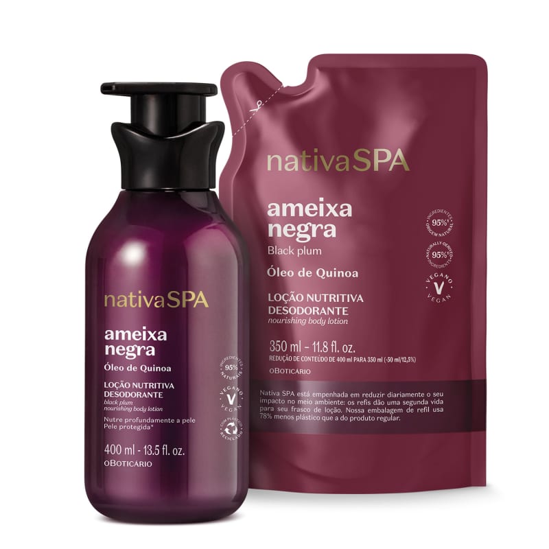 Combo Nativa Spa Ameixa Negra: Loção Corporal 400ml + Refil 350ml